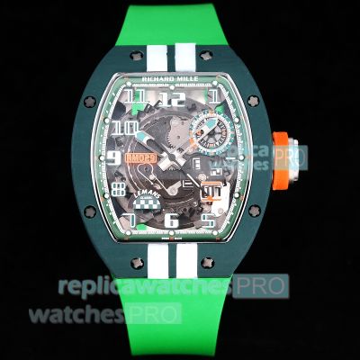 Swiss Clone Richard Mille RM029 Green Carbon Fiber Le Mans Rubber Strap Limited Watch 